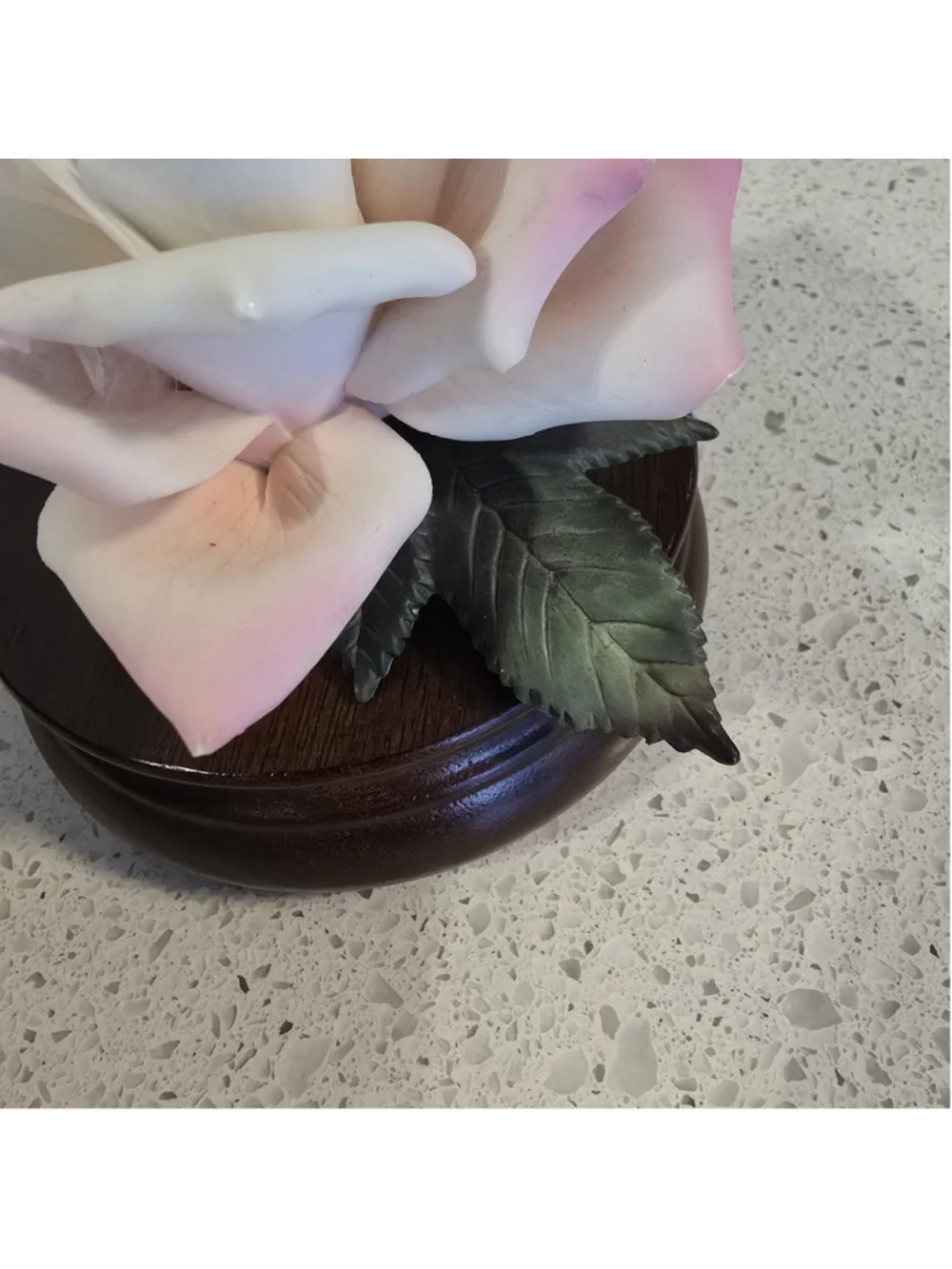 Vintage Lefton Wooden Base Bisque Porcelain Rose Figurine Music Box Works